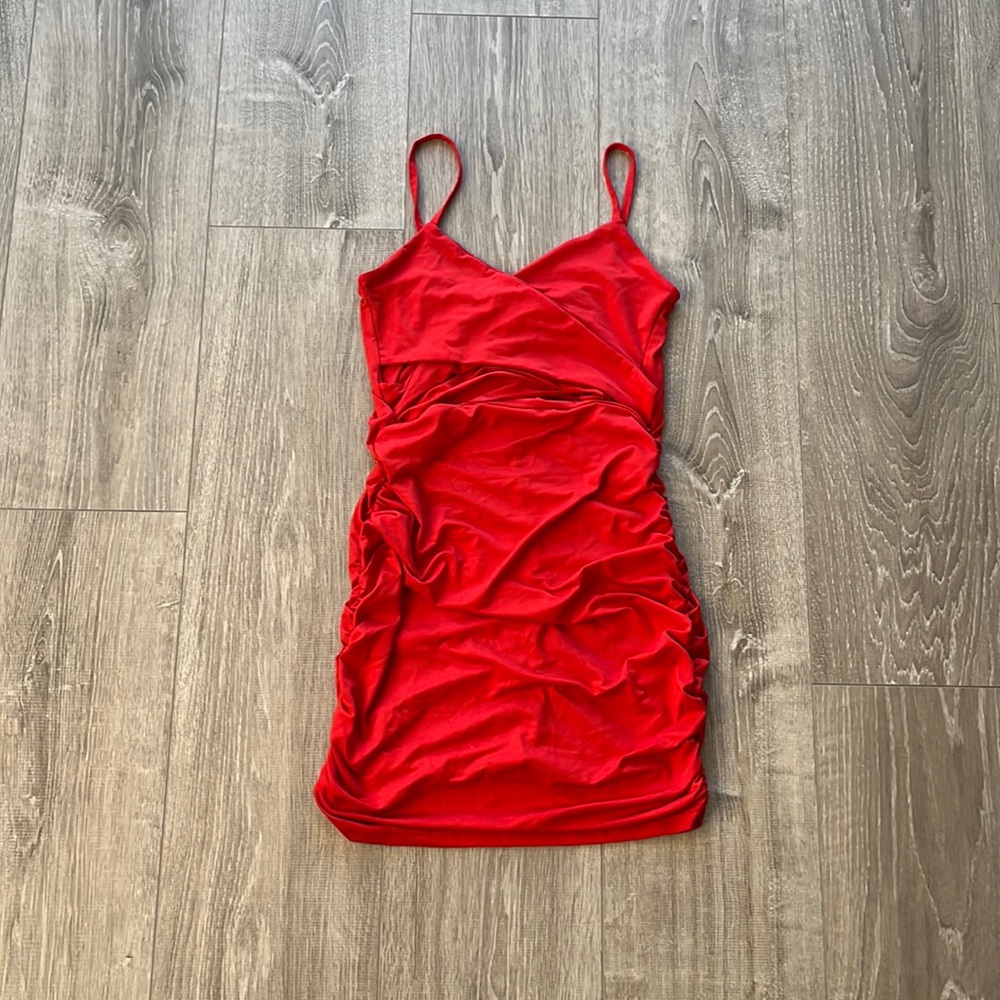 Crisscross Front Ruched Cut Out Ruched Side Cami Dress